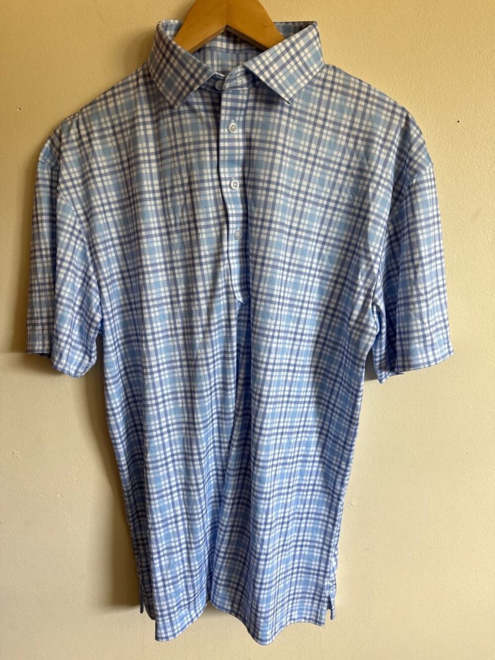 Collars & Co. Mens Large golf polo Light Blue Plaid Dress Collar